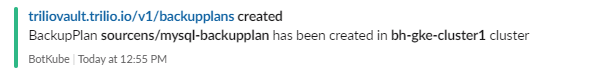 BotKube notification backupplan created