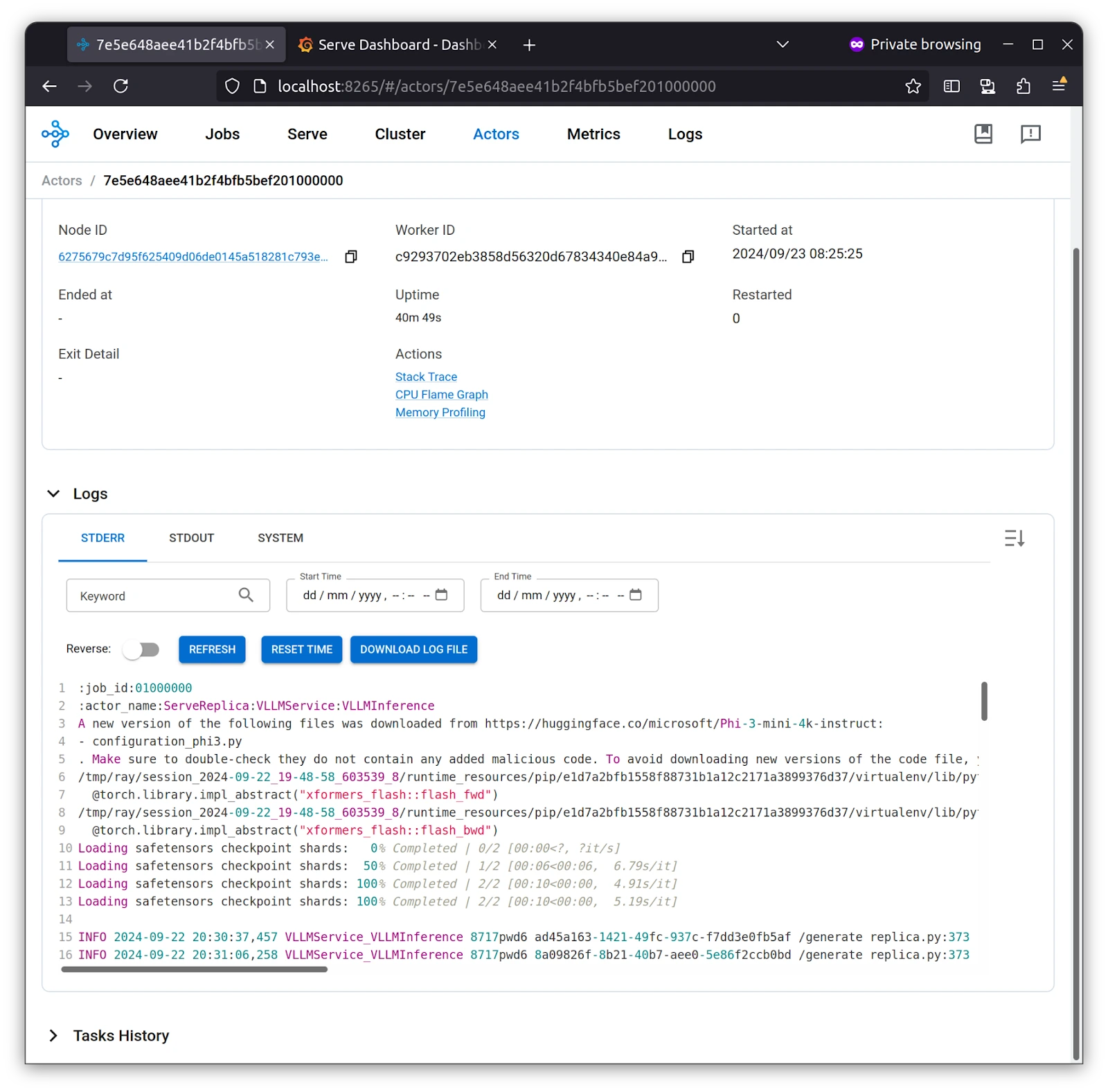 Logs in Ray Dashboard