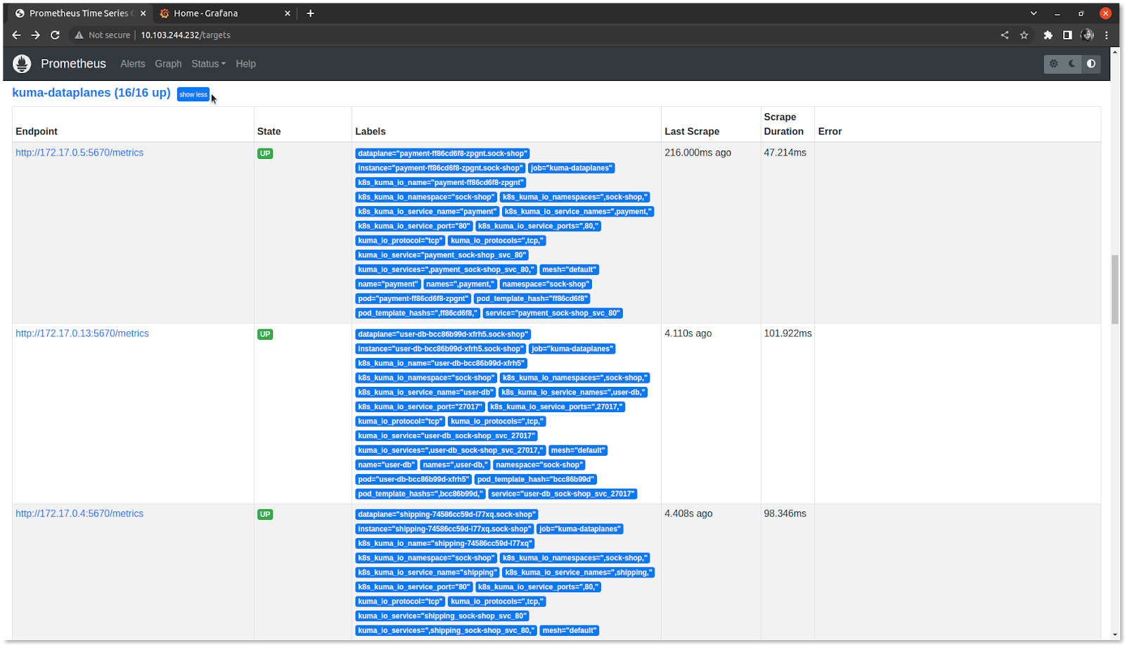 Verify Prometheus dashboard