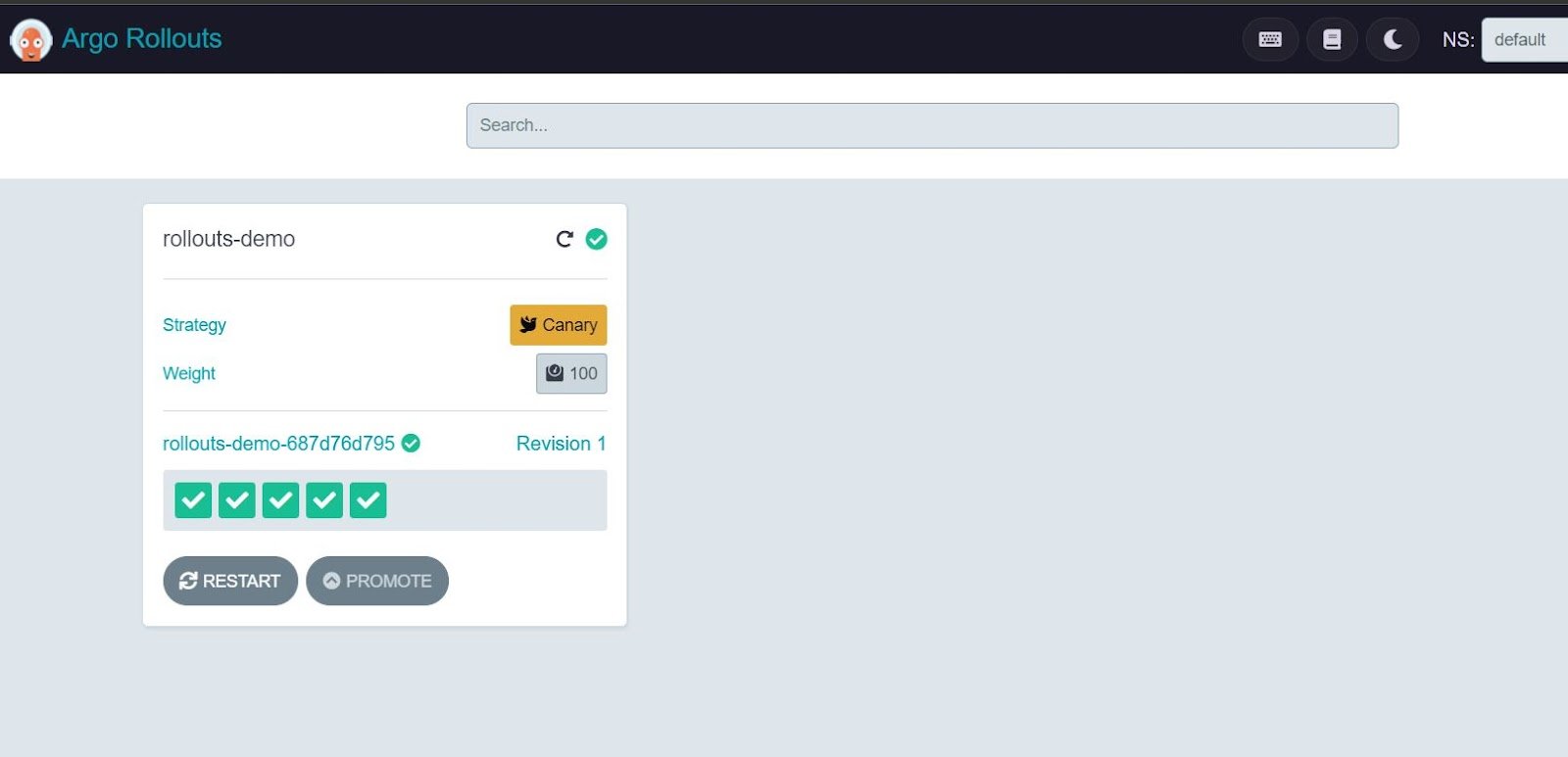 Figure 3: Canary Deployment on Argo Rollouts Dashboard